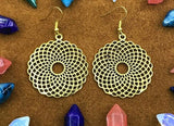 Flower of Life Golden Religious Earring Jewelry. Arabia India Yoga Jewelry Thailand India Hippie Jewelry Chiang Mai Yoga jewelry